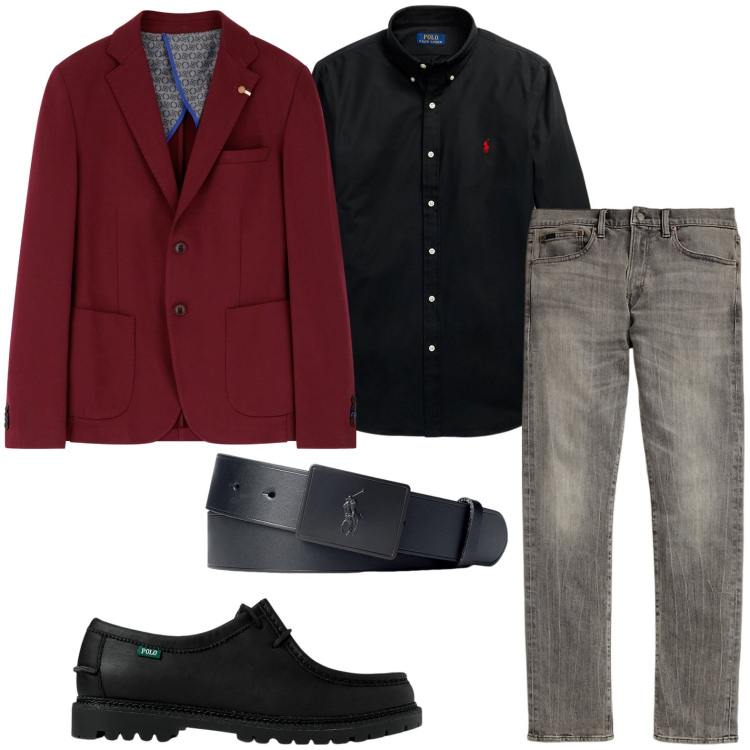 Outfit uomo - Un jeans per la sera. Stile Trendy per Serata speciale. Abbinamento con giacche, camicie, scarpe stringate, cinture, jeans.