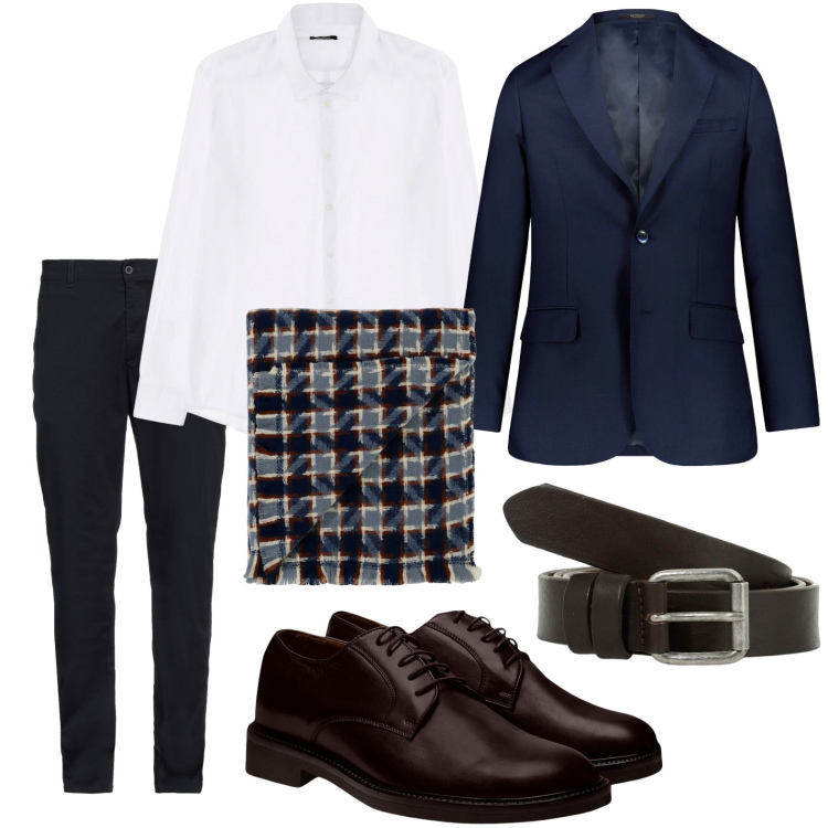 Outfit uomo - Vestire classico. Stile Trendy per Ufficio. Abbinamento con pantaloni chino, camicie, cinture, sciarpe, scarpe stringate, giacche.