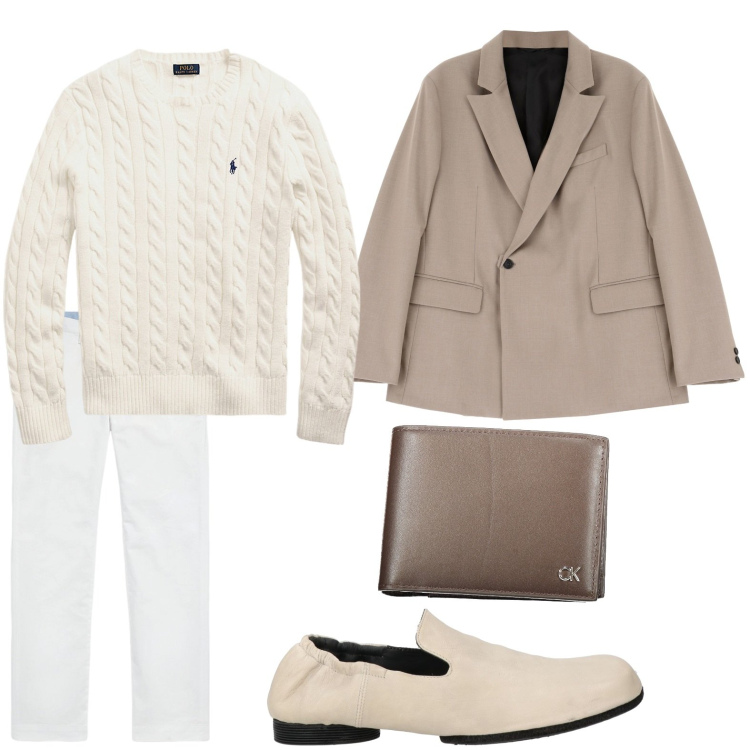Outfit uomo - Vestibilità contemporanea. Stile Casual per Ufficio. Abbinamento con scarpe stringate, giacche, pantaloni, maglieria, portafogli.