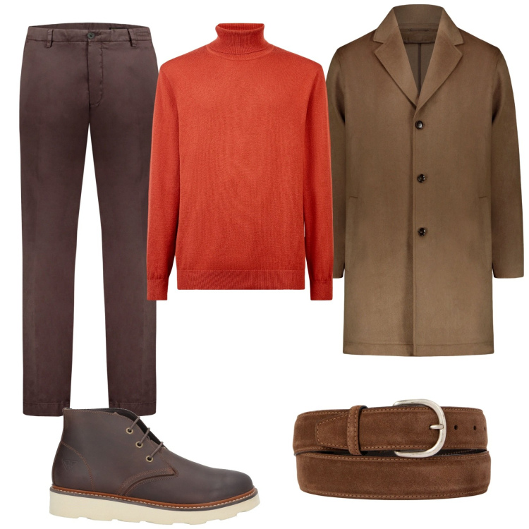 Outfit uomo - Quiet luxury. Stile Casual per Ufficio. Abbinamento con stivali e stivaletti, pantaloni, cinture, cappotti, maglieria.