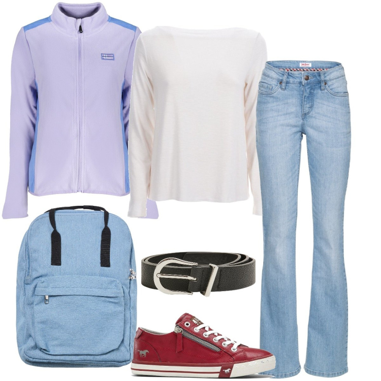Outfit donna - Ripetizioni di matematica. Stile Basic per Scuola/Università. Abbinamento con jeans bootcut, sneakers, cinture, zaini, maglieria, felpe.