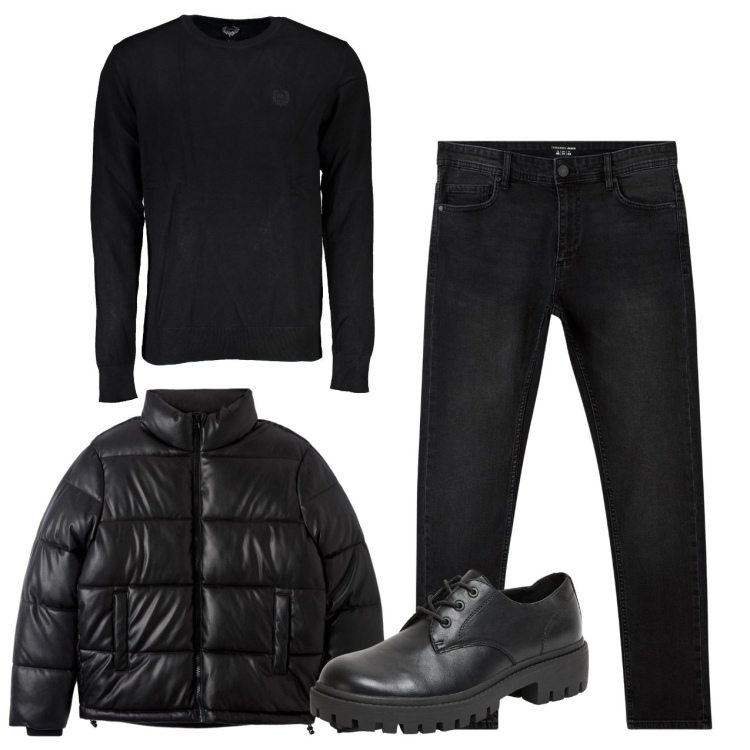 Outfit uomo - Black mamba. Stile Urban per Tutti i giorni. Abbinamento con jeans skinny, scarpe stringate, piumini, maglieria.