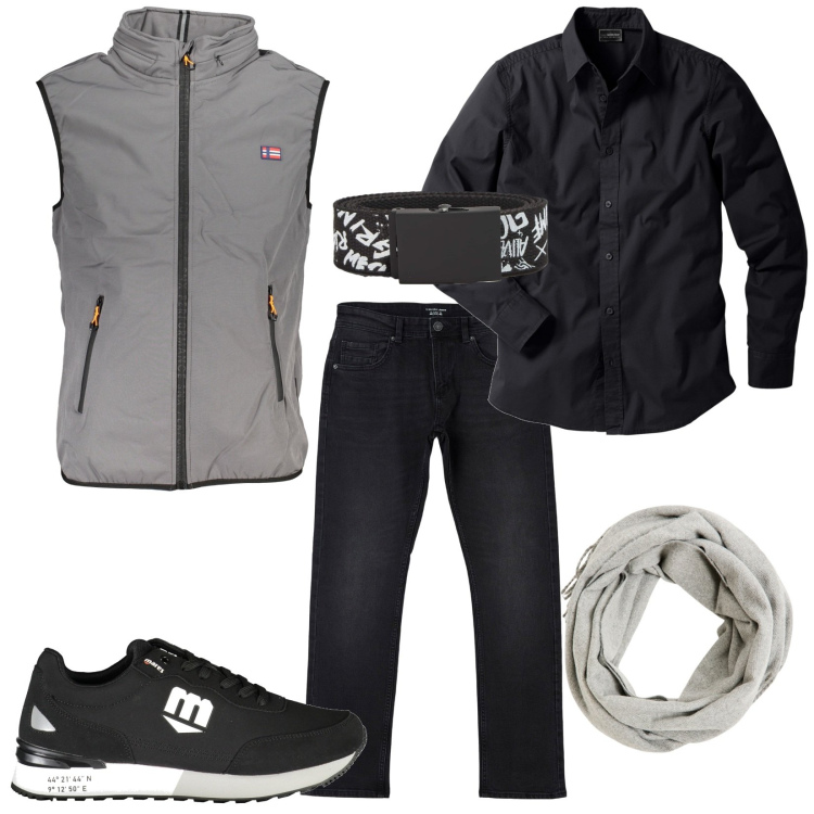 Outfit uomo - Total look #1987973. Stile Urban per Tutti i giorni. Abbinamento con camicie, jeans dritti, cinture, sciarpe, giacche, sneakers.