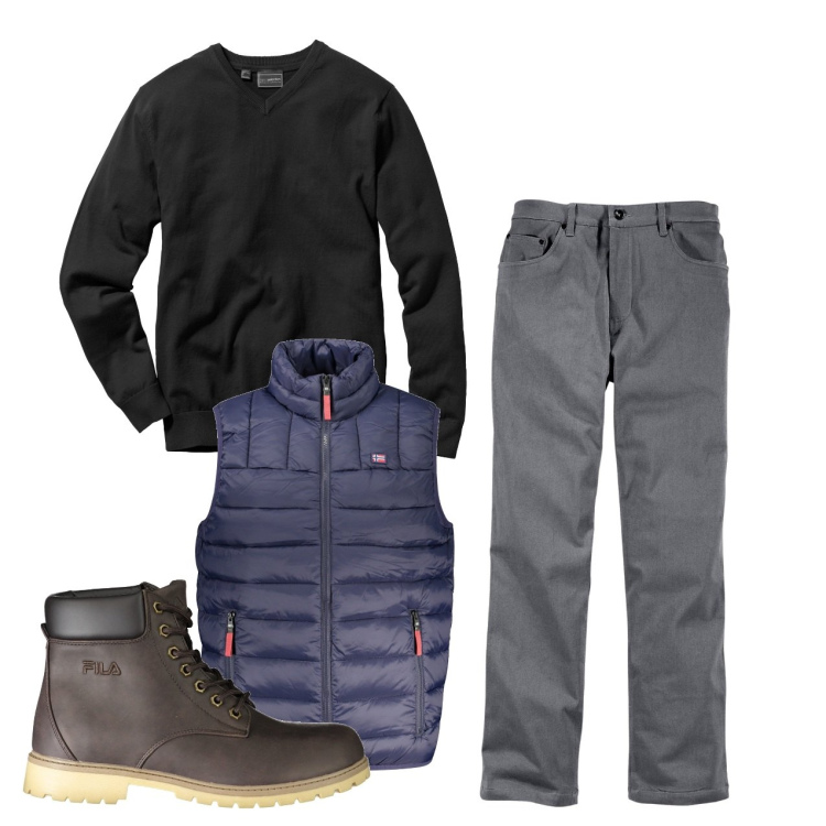 Outfit uomo - Giorno ottobre. Stile Urban per Tutti i giorni. Abbinamento con pantaloni, maglieria, stivali, giacche.