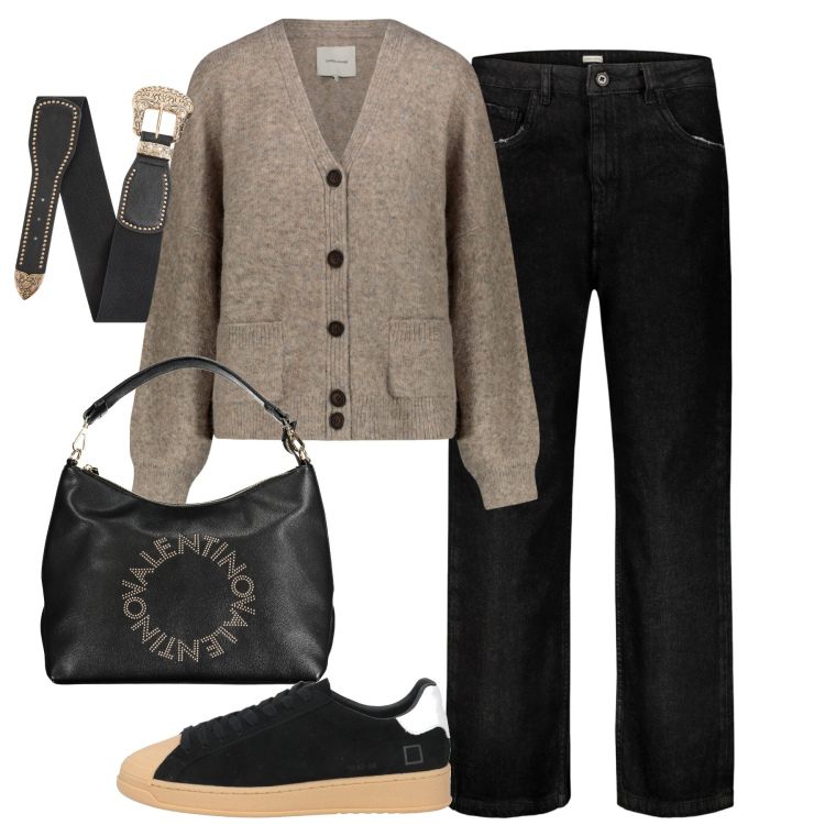 Outfit donna - City. Stile Casual chic per Tutti i giorni. Abbinamento con sneakers, cinture, cardigans, jeans, borse a spalla.