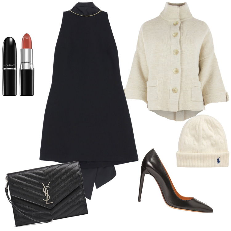 Outfit donna - So chic. Stile Glamour per Serata fuori. Abbinamento con rossetti, vestiti corti, berretti, décolleté, blazer, pochette.