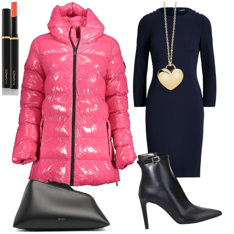 Outfit donna - Total look. Stile Glamour per Serata fuori. Abbinamento con rossetti, collane, stivaletti, vestiti, blazer, pochette.