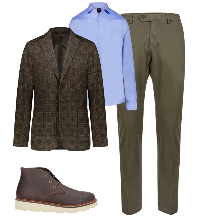 Outfit uomo - Doppelganger. Stile Trendy per Tutti i giorni. Abbinamento con stivali e stivaletti, giacche, camicie, pantaloni chino.