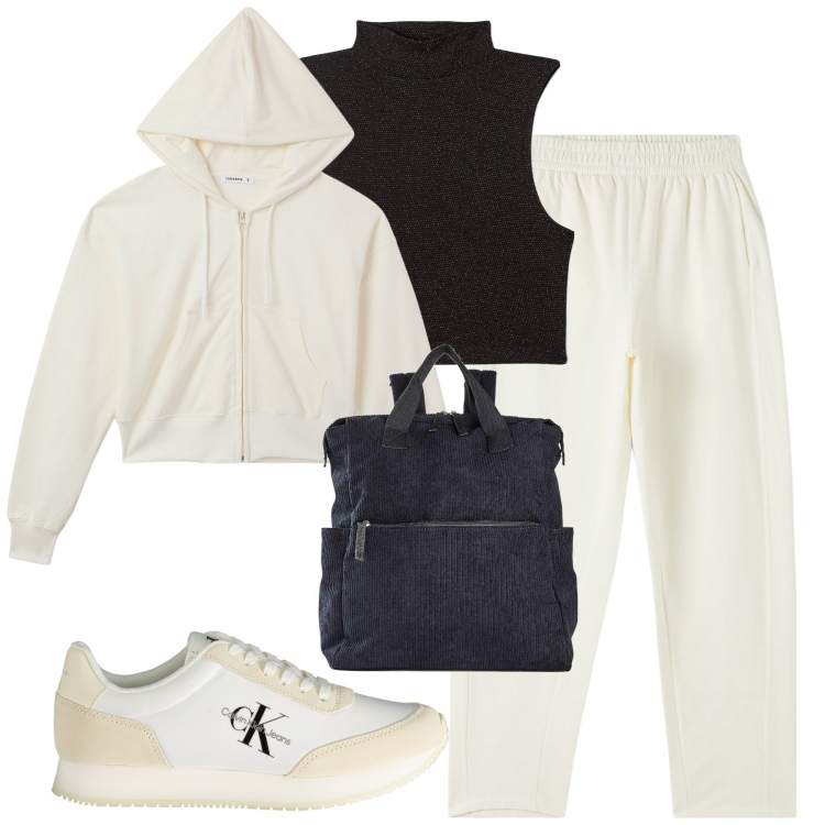 Outfit donna - Ottobre. Stile Casual per Tutti i giorni. Abbinamento con zaini, pantaloni, top, felpe con cappuccio, sneakers.