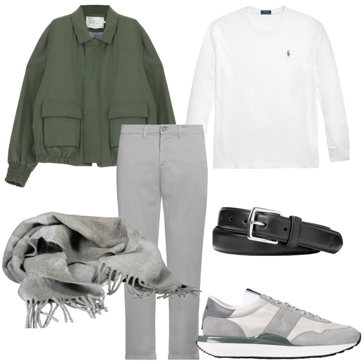 Outfit uomo - Giacca bomber raffinata. Stile Trendy per Tutti i giorni. Abbinamento con pantaloni chino, giacche, cinture, sneakers, t-shirt, sciarpe.