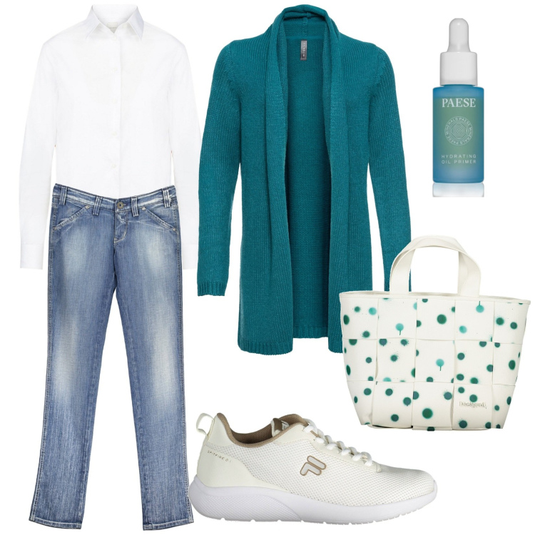 Outfit donna - Total look #1988192. Stile Casual per Tutti i giorni. Abbinamento con cardigans, primer, sneakers, camicie, jeans, borse a spalla.