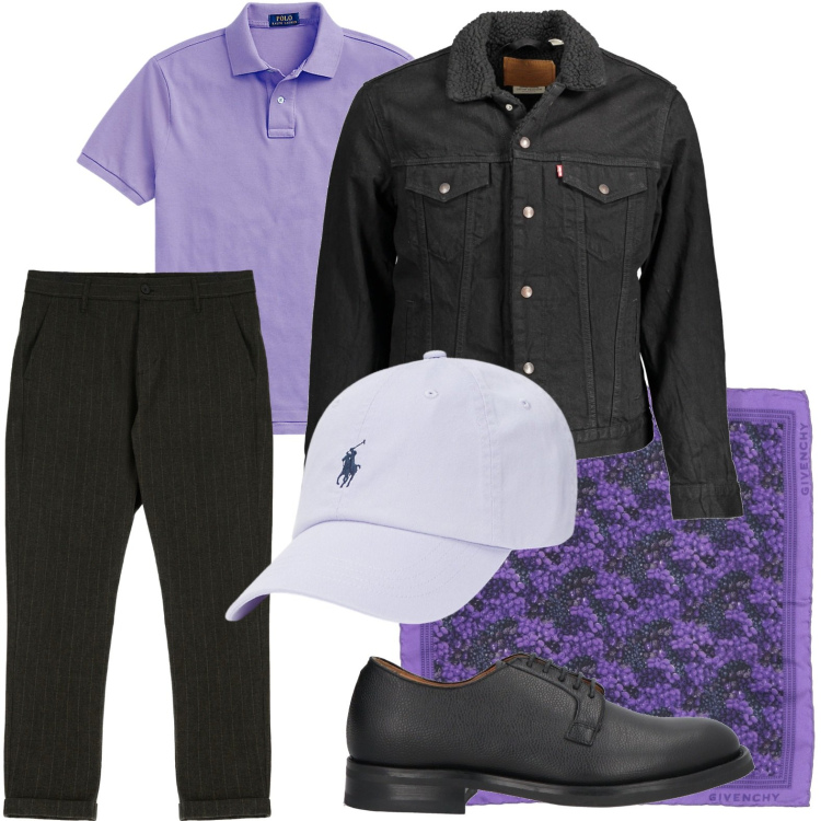 Outfit uomo - Look quotidiano. Stile Trendy per Tutti i giorni. Abbinamento con scarpe stringate, sciarpe, pantaloni, polo, cappelli, giacche.