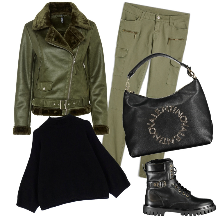 Outfit donna - Praticità ed eleganza. Stile Urban per Tutti i giorni. Abbinamento con pantaloni cargo, blazer, pullovers, stivali, borse a spalla.