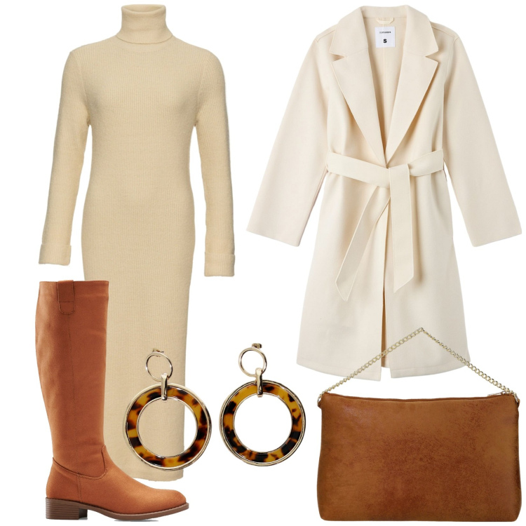 Outfit donna - Total look #1988251. Stile Minimal per Tutti i giorni. Abbinamento con stivali, vestiti, cappotti, pochette, orecchini.