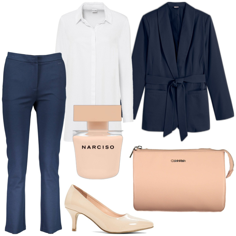 Outfit donna - Total look #1988253. Stile Chic per Ufficio. Abbinamento con décolleté, blazer, camicie, profumi, pantaloni, borse a tracolla.