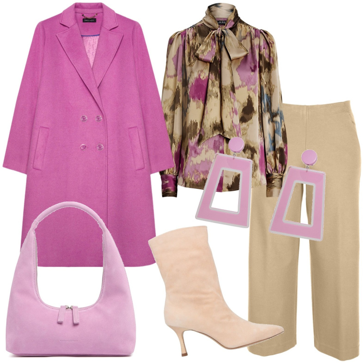 Outfit donna - Total look #1988315. Stile Casual chic per Tutti i giorni. Abbinamento con stivaletti, orecchini, camicie, cappotti, pantaloni, borse a spalla.