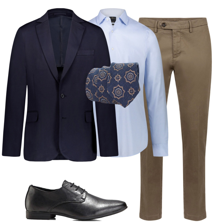 Outfit uomo - Ottobre. Stile Business/Elegante per Tutti i giorni. Abbinamento con scarpe stringate, cravatte, camicie, giacche, pantaloni chino.