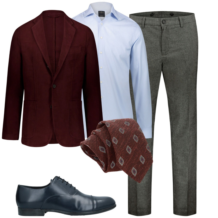 Outfit uomo - City. Stile Trendy per Tutti i giorni. Abbinamento con scarpe stringate, cravatte, pantaloni, camicie, giacche.