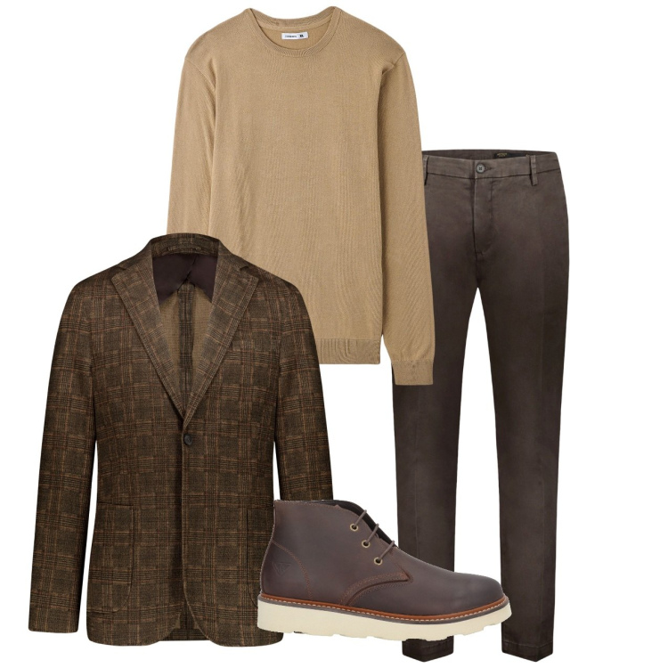 Outfit uomo - In marrone. Stile Trendy per Tutti i giorni. Abbinamento con stivali e stivaletti, maglieria, pantaloni, giacche.