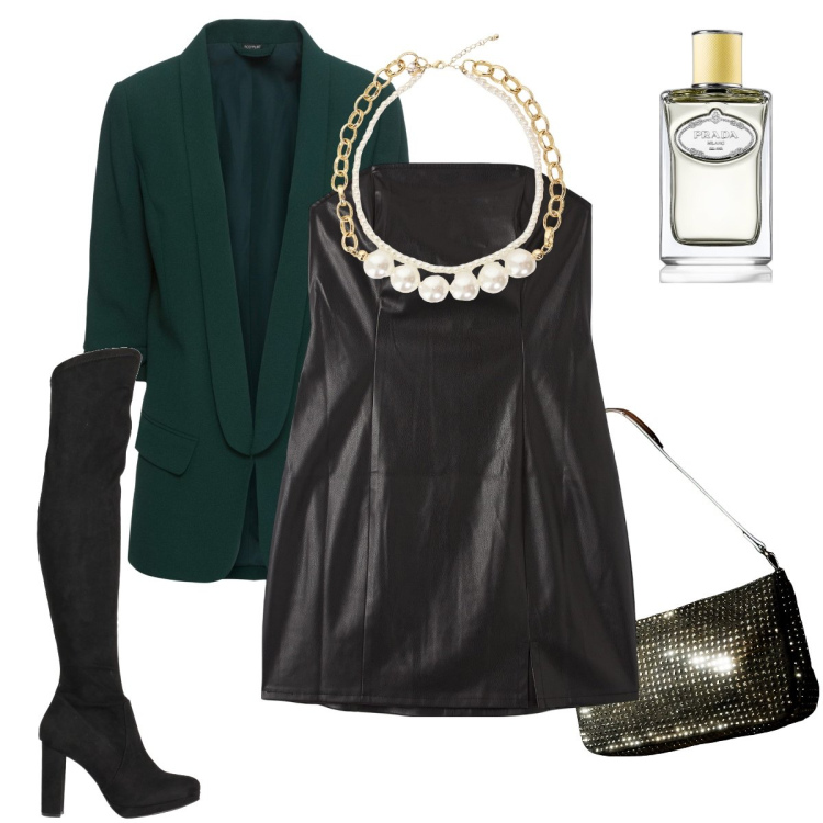 Outfit donna - L’abito in similpelle. Stile Sexy per Serata fuori. Abbinamento con blazer, stivali sopra il ginocchio, profumi, vestiti midi/longuette, borse a spalla, collane.