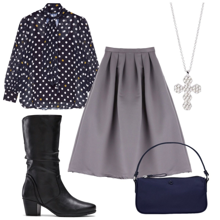 Outfit donna - Total look #1988471. Stile Trendy per Tutti i giorni. Abbinamento con stivali, ciondoli, gonne lunghe, pochette, bluse.