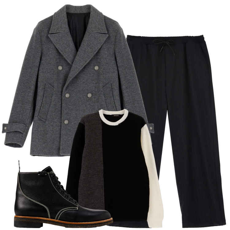 Outfit uomo - Total look #1988539. Stile Urban per Tutti i giorni. Abbinamento con pantaloni, giacche, maglieria, stivali.