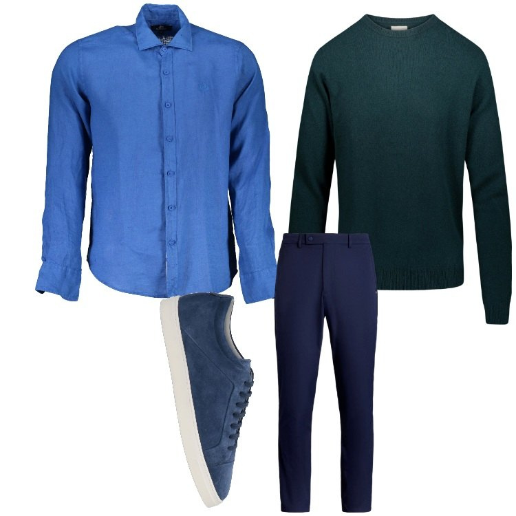 Outfit uomo - Sempre in blu. Stile Casual per Tutti i giorni. Abbinamento con sneakers, pantaloni, maglieria, camicie.