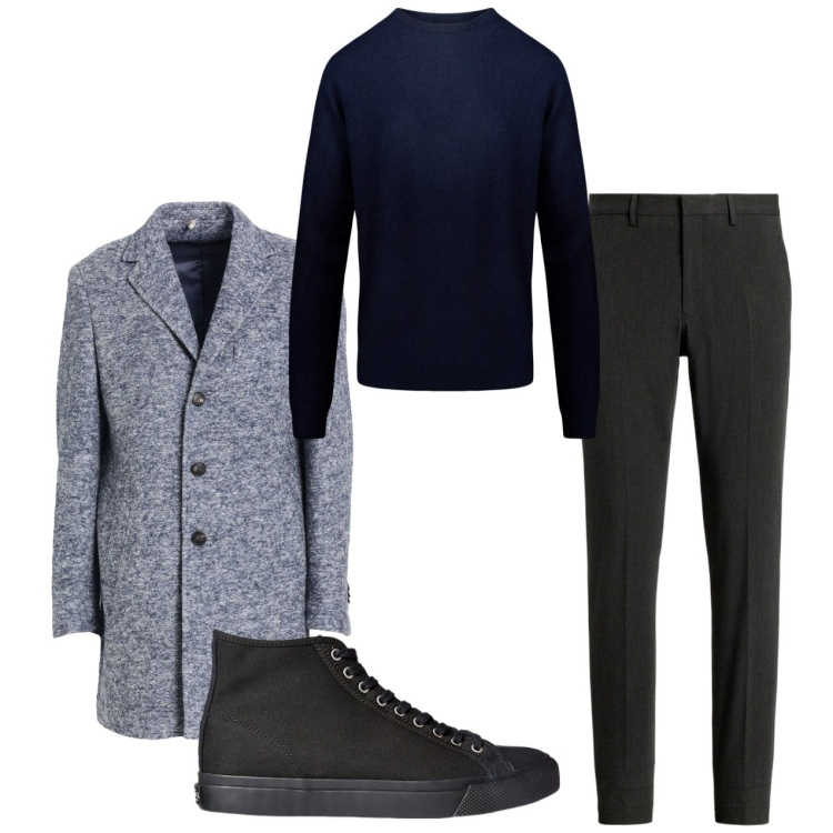 Outfit uomo - Grigio. Stile Casual per Tutti i giorni. Abbinamento con cappotti, sneakers, pantaloni, maglieria.
