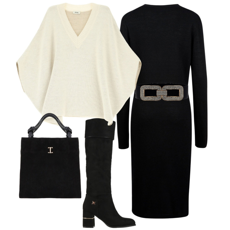 Outfit donna - City. Stile Minimal per Tutti i giorni. Abbinamento con stivali, cappotti, cinture, shopping bag, vestiti midi/longuette.