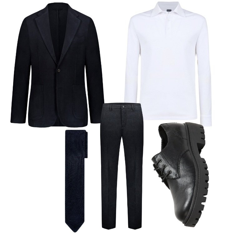 Outfit uomo - Chic. Stile Business/Elegante per Cerimonia. Abbinamento con scarpe stringate, polo, giacche, pantaloni, cravatte.