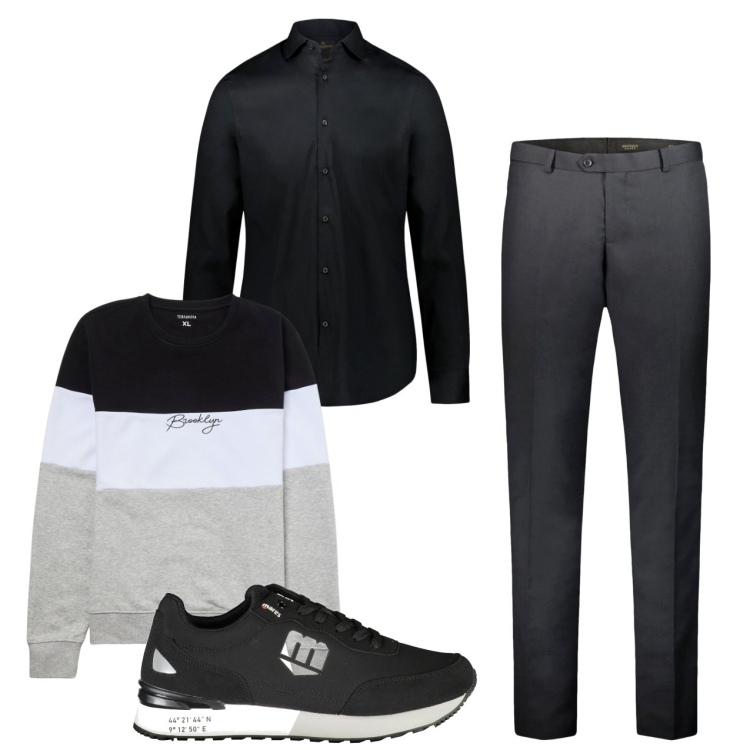 Outfit uomo - Grey. Stile Casual per Tutti i giorni. Abbinamento con felpe, camicie, pantaloni, sneakers.