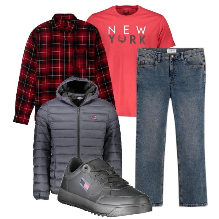 Outfit uomo - In giro. Stile Casual per Tutti i giorni. Abbinamento con jeans bootcut, camicie, giacche, sneakers, t-shirt.