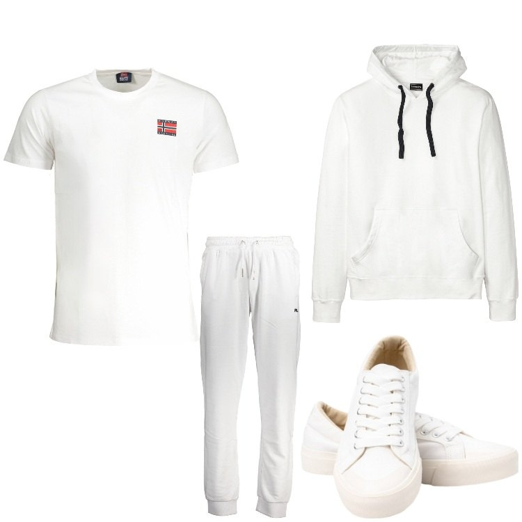 Outfit uomo - Color neve. Stile Casual per Sport. Abbinamento con felpe con cappuccio, sneakers, pantaloni, t-shirt.