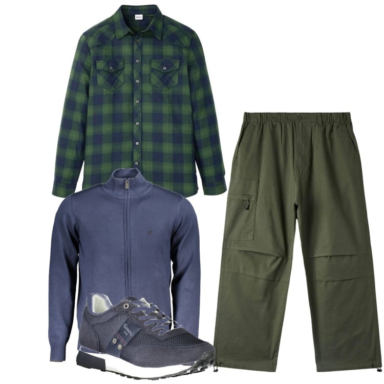 Outfit uomo - In giro. Stile Urban per Tutti i giorni. Abbinamento con camicie, pantaloni, sneakers, cardigans.