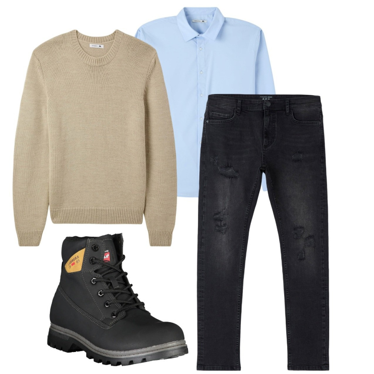 Outfit uomo - Scarponi. Stile Casual per Tutti i giorni. Abbinamento con jeans strappati, camicie, maglieria, stivali.
