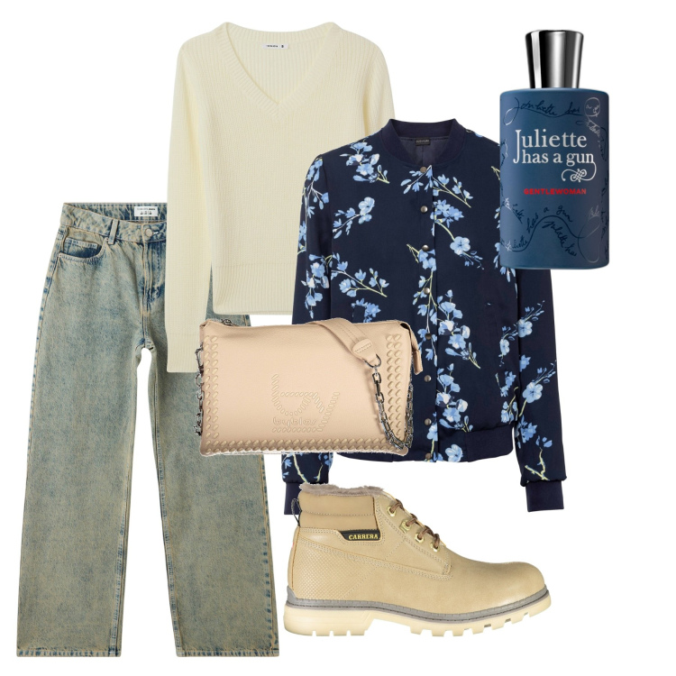 Outfit donna - La solita Jiuliette. Stile Casual per Tutti i giorni. Abbinamento con bomber, profumi, jeans, maglieria, stivali, borse a spalla.