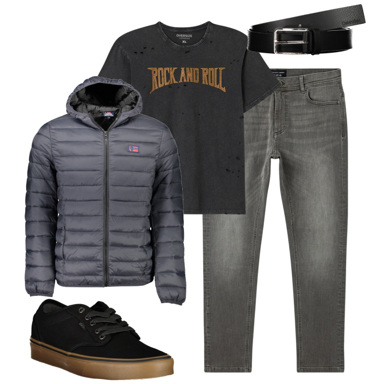 Outfit uomo - Total look #1988817. Stile Casual per Tutti i giorni. Abbinamento con t-shirt, jeans skinny, giacche, cinture, sneakers.