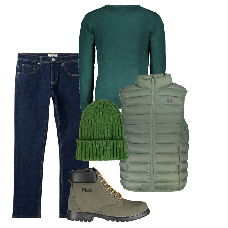 Outfit uomo - Salvia. Stile Casual per Tutti i giorni. Abbinamento con jeans, berretti, giacche, maglieria, stivali.