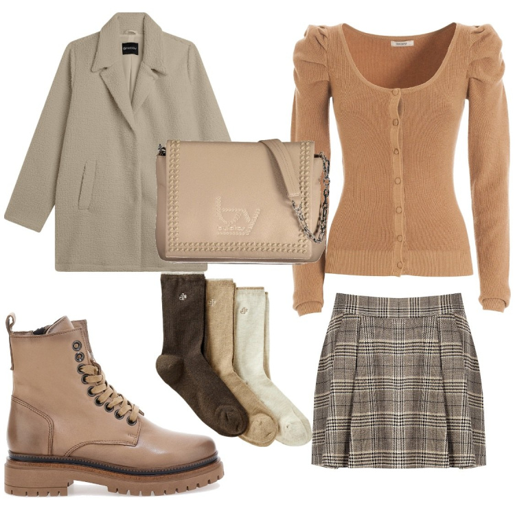 Outfit donna - I colori dell\'autunno @marystyle. Stile Casual per Tutti i giorni. Abbinamento con minigonne, cardigans, cappotti, calzini, anfibi, borse a spalla.