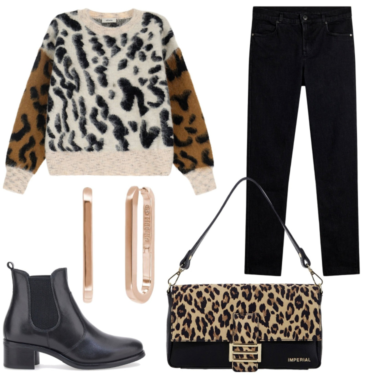 Outfit donna - Maglieria chunky. Stile Basic per Tutti i giorni. Abbinamento con orecchini, pullovers, borse a spalla, jeans skinny, stivaletti chelsea.