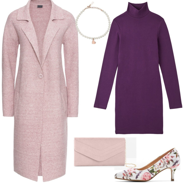 Outfit donna - Eleganza delicata. Stile Romantica per Tutti i giorni. Abbinamento con cappotti, pochette, décolleté, vestiti midi/longuette, braccialetti.
