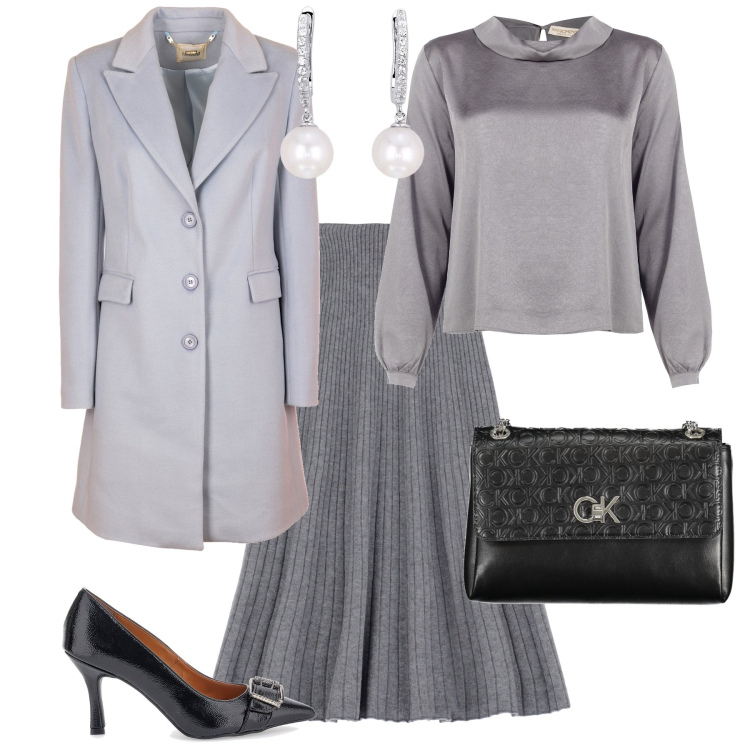 Outfit donna - Total look #1988918. Stile Romantica per Serata fuori. Abbinamento con orecchini, bluse, cappotti, gonne longuette, décolleté, borse a spalla.