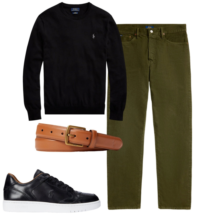 Outfit uomo - City. Stile Casual per Tutti i giorni. Abbinamento con maglieria, cinture, sneakers, jeans dritti.