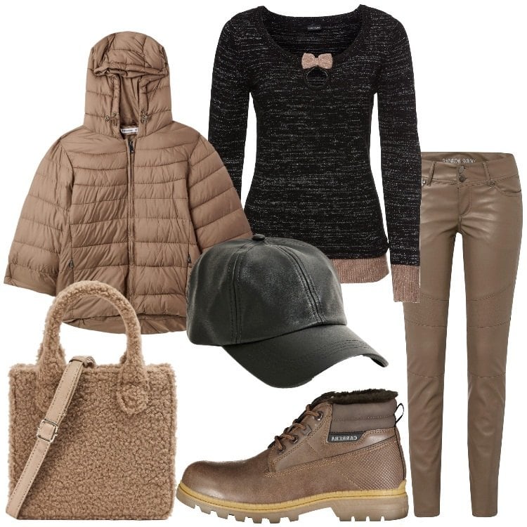 Outfit donna - Freddo non ti temo. Stile Trendy per Tutti i giorni. Abbinamento con maglieria, pantaloni, stivali, shopping bag, cappelli, blazer.