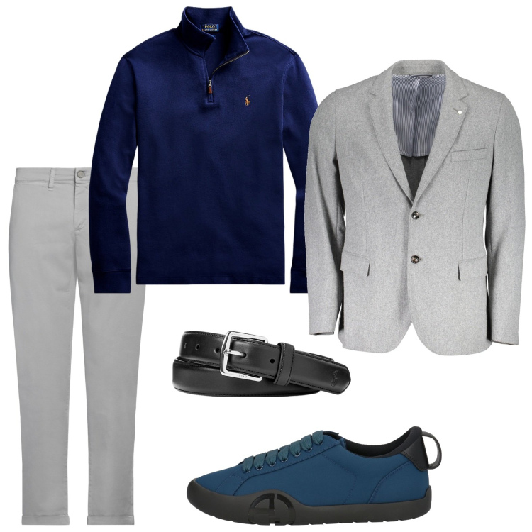 Outfit uomo - Sofisticato e moderno. Stile Urban per Ufficio. Abbinamento con pantaloni chino, sneakers, cinture, pullovers, giacche.