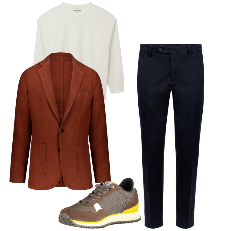 Outfit uomo - Orange. Stile Trendy per Tutti i giorni. Abbinamento con felpe, pantaloni chino, giacche, sneakers.
