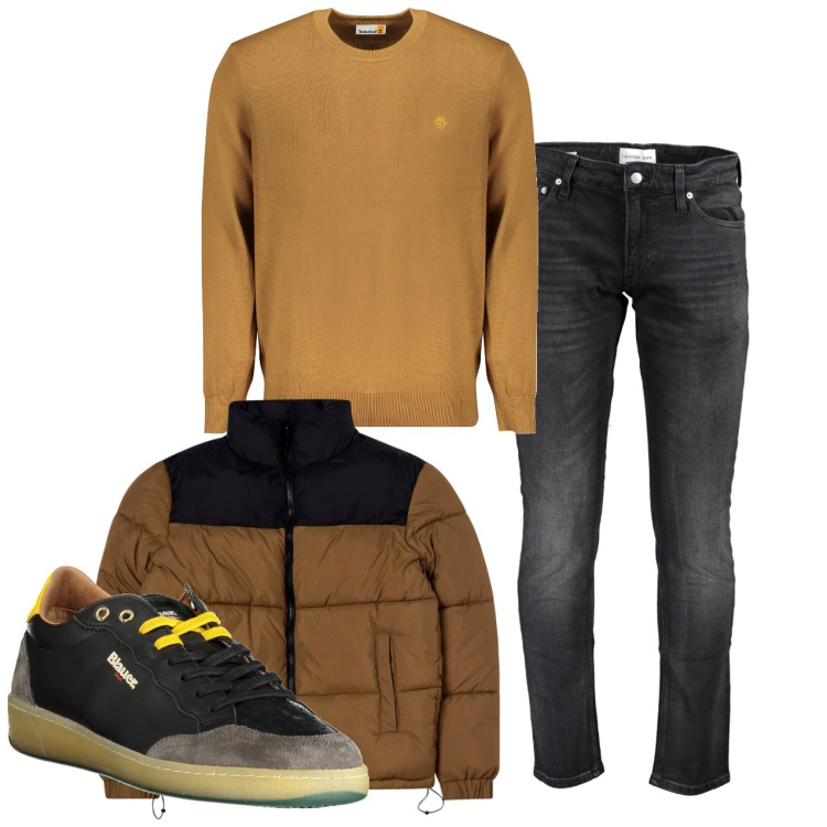 Outfit uomo - Ocra. Stile Casual per Tutti i giorni. Abbinamento con giacche, sneakers, jeans slim fit, maglieria.
