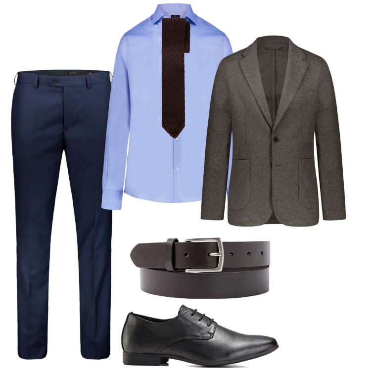 Outfit uomo - Esco con lei. Stile Business/Elegante per Serata speciale. Abbinamento con scarpe stringate, camicie, giacche, pantaloni, cinture, cravatte.