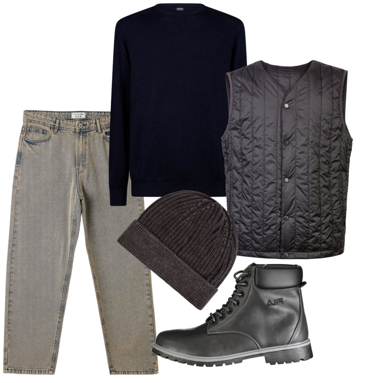 Outfit uomo - Moka. Stile Casual per Tutti i giorni. Abbinamento con jeans, berretti, maglieria, piumini, stivali.