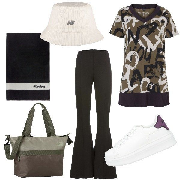 Outfit donna - Confort. Stile Casual per Tutti i giorni. Abbinamento con pantaloni, maglieria, sneakers, borse tote, cappelli, sciarpe.